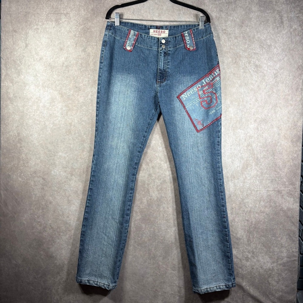 Neeso Jeans Womens Size 15 Juniors‎ Blue Denim Medium Wash Straight Patchwork